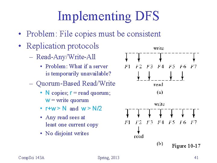 Implementing DFS • Problem: File copies must be consistent • Replication protocols – Read-Any/Write-All Implementing DFS • Problem: File copies must be consistent • Replication protocols – Read-Any/Write-All