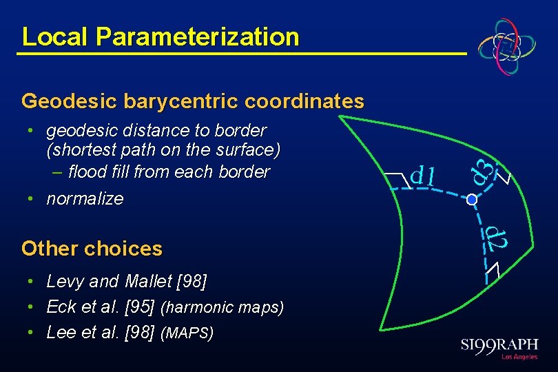 Local Parameterization • geodesic distance to border (shortest path on the surface) – flood