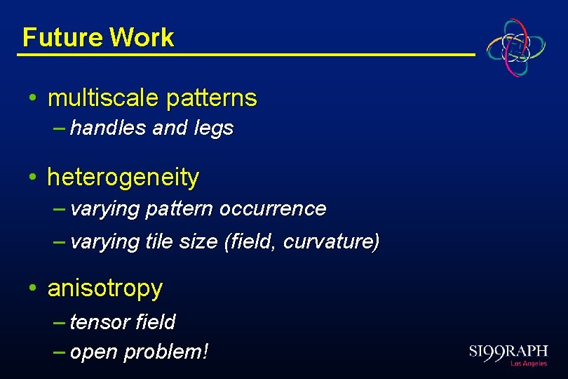 Future Work • multiscale patterns – handles and legs • heterogeneity – varying pattern