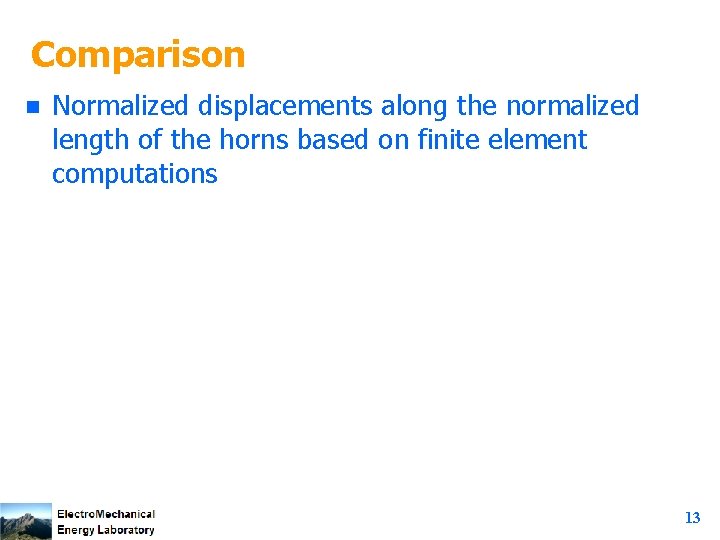 Comparison n Normalized displacements along the normalized length of the horns based on finite