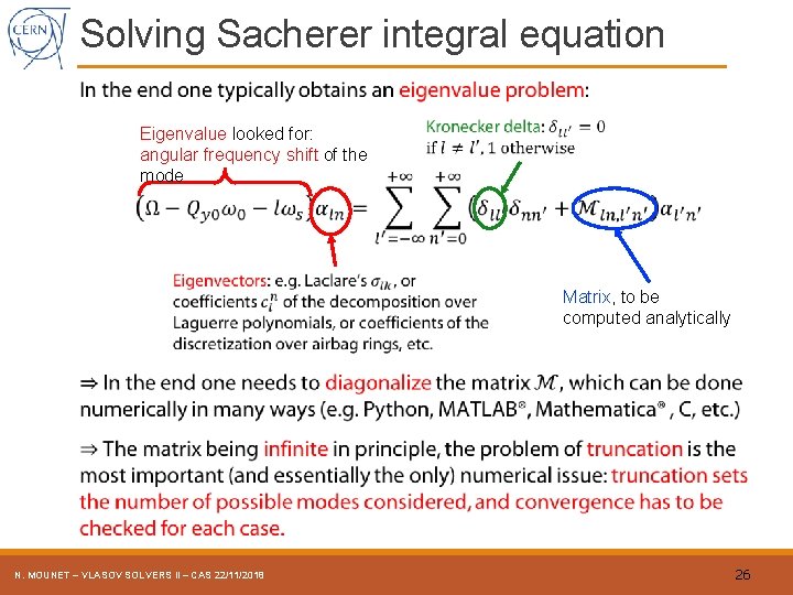 Solving Sacherer integral equation Eigenvalue looked for: angular frequency shift of the mode N.