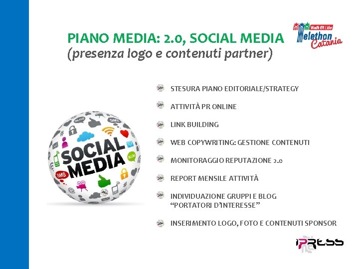 PIANO MEDIA: 2. 0, SOCIAL MEDIA (presenza logo e contenuti partner) STESURA PIANO EDITORIALE/STRATEGY