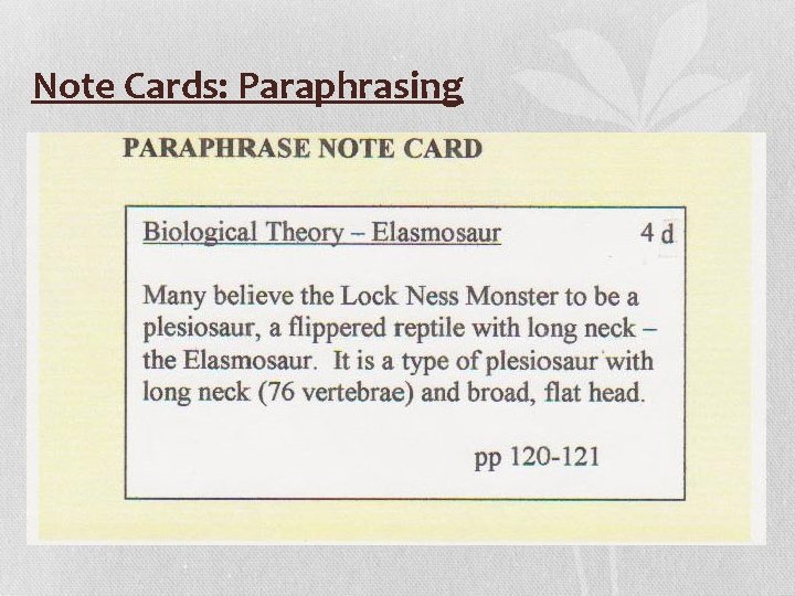 Note Cards: Paraphrasing 