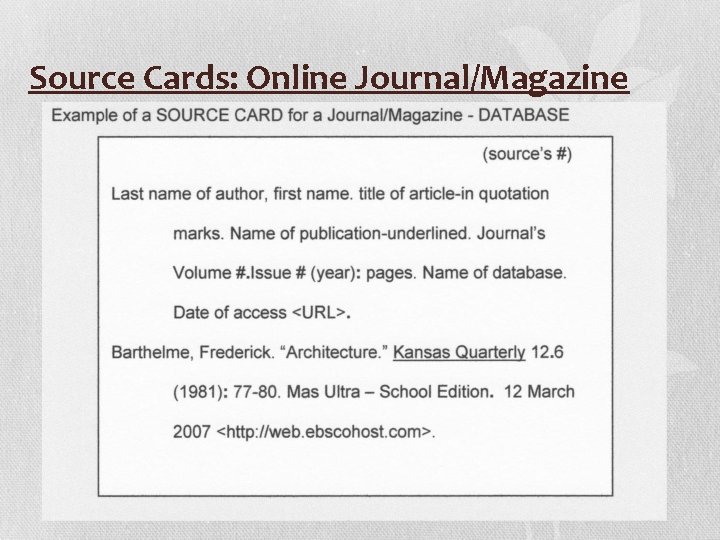 Source Cards: Online Journal/Magazine 
