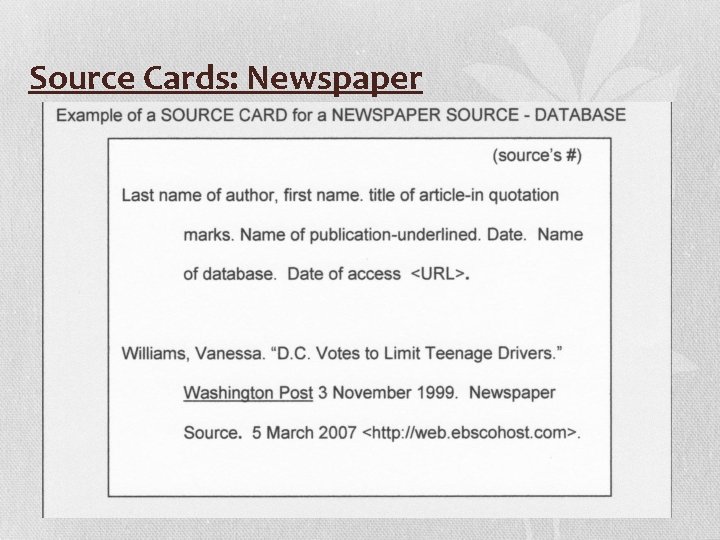 Source Cards: Newspaper 