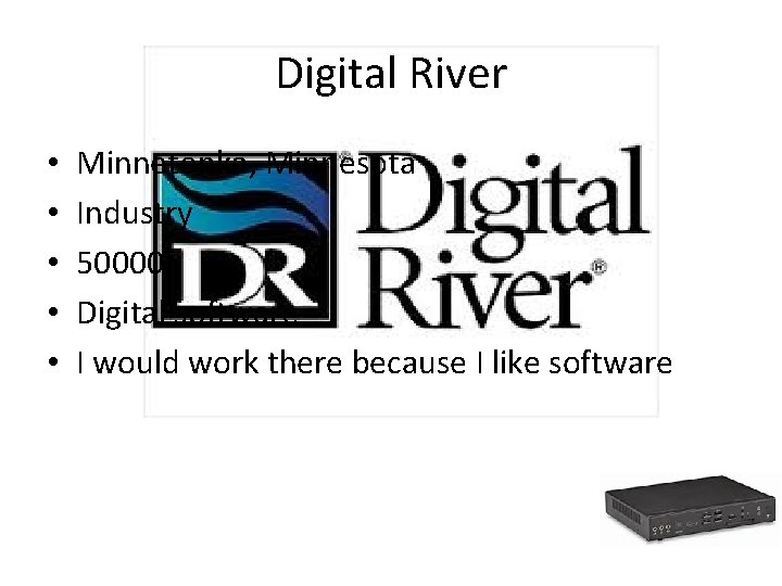 Digital River • • • Minnetonka, Minnesota Industry 50000 Digital software I would work