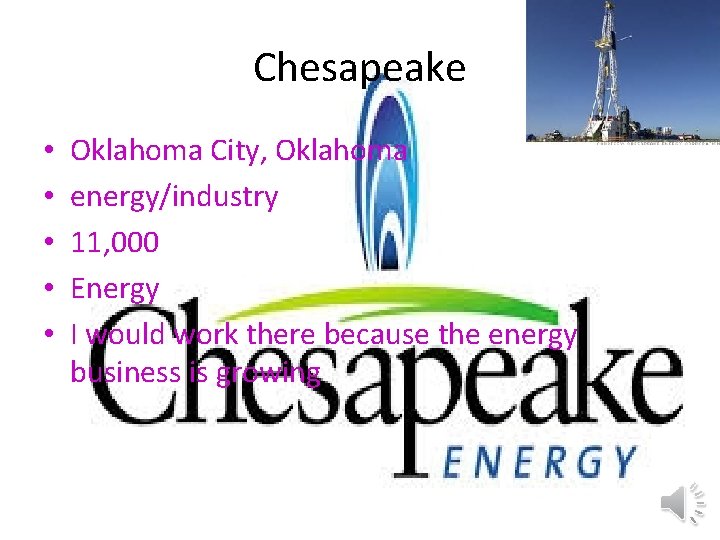 Chesapeake • • • Oklahoma City, Oklahoma energy/industry 11, 000 Energy I would work