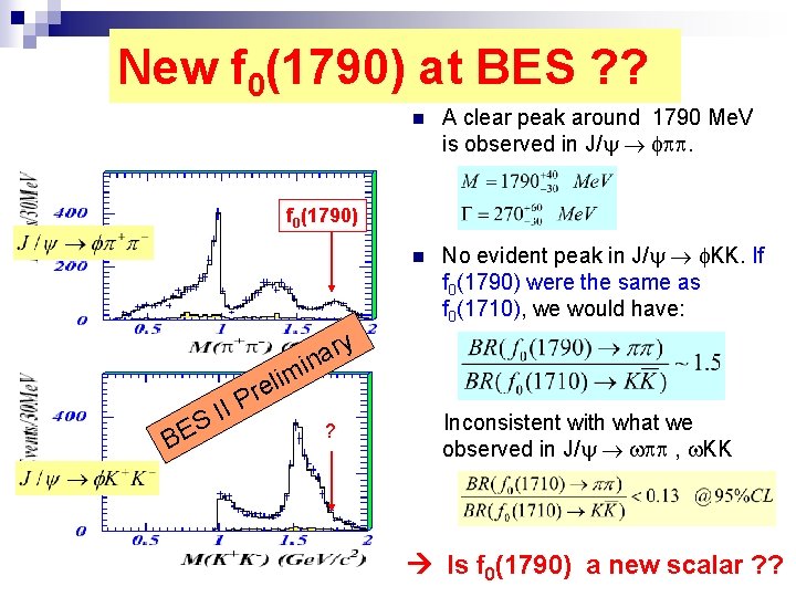 New f 0(1790) at BES ? ? n A clear peak around 1790 Me.
