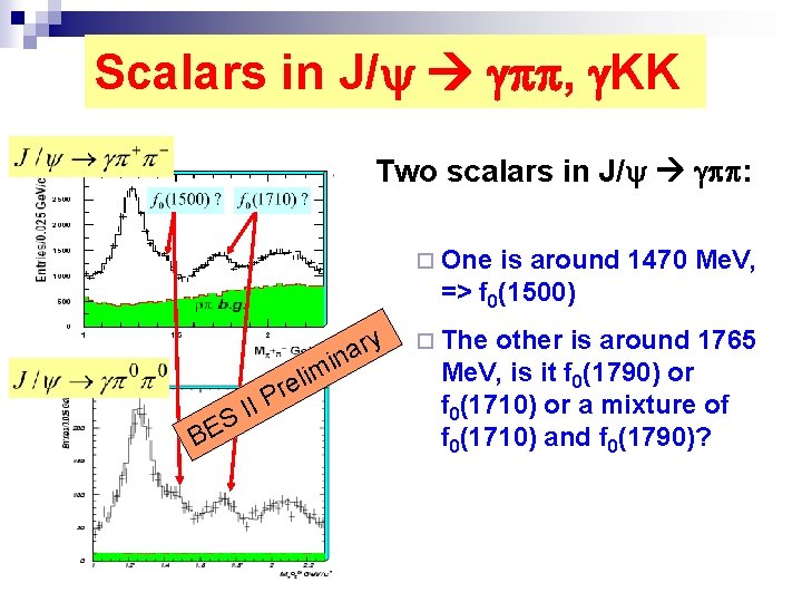 Scalars in J/ , KK Two scalars in J/ : ¨ One is around