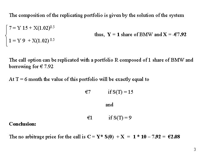 The composition of the replicating portfolio is given by the solution of the system