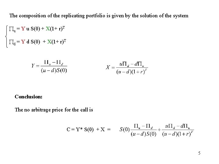 The composition of the replicating portfolio is given by the solution of the system