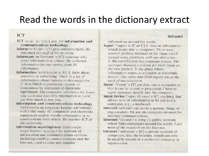 Read the words in the dictionary extract 