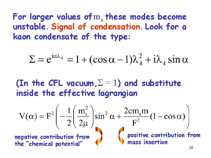 For larger values of ms these modes become unstable. Signal of condensation. Look for