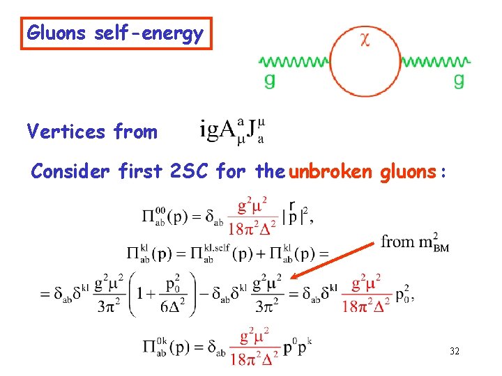 Gluons self-energy Vertices from Consider first 2 SC for the unbroken gluons : 32