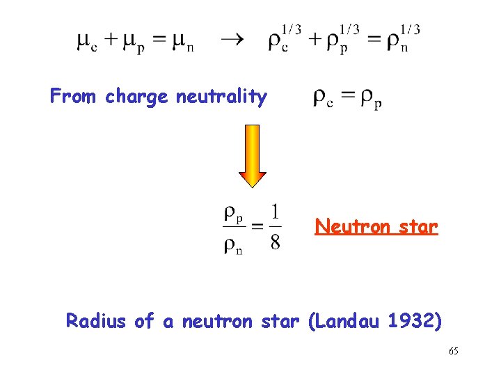 From charge neutrality Neutron star Radius of a neutron star (Landau 1932) 65 