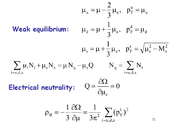 Weak equilibrium: Electrical neutrality: 71 