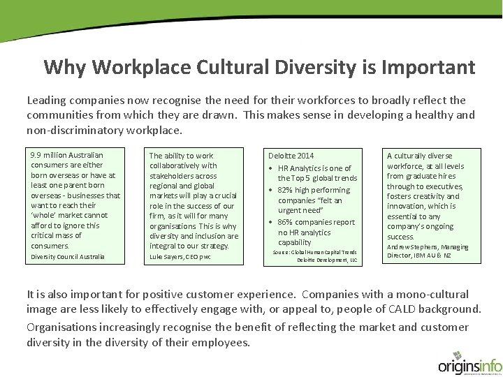 Why Workplace Cultural Diversity is Important Leading companies now recognise the need for their