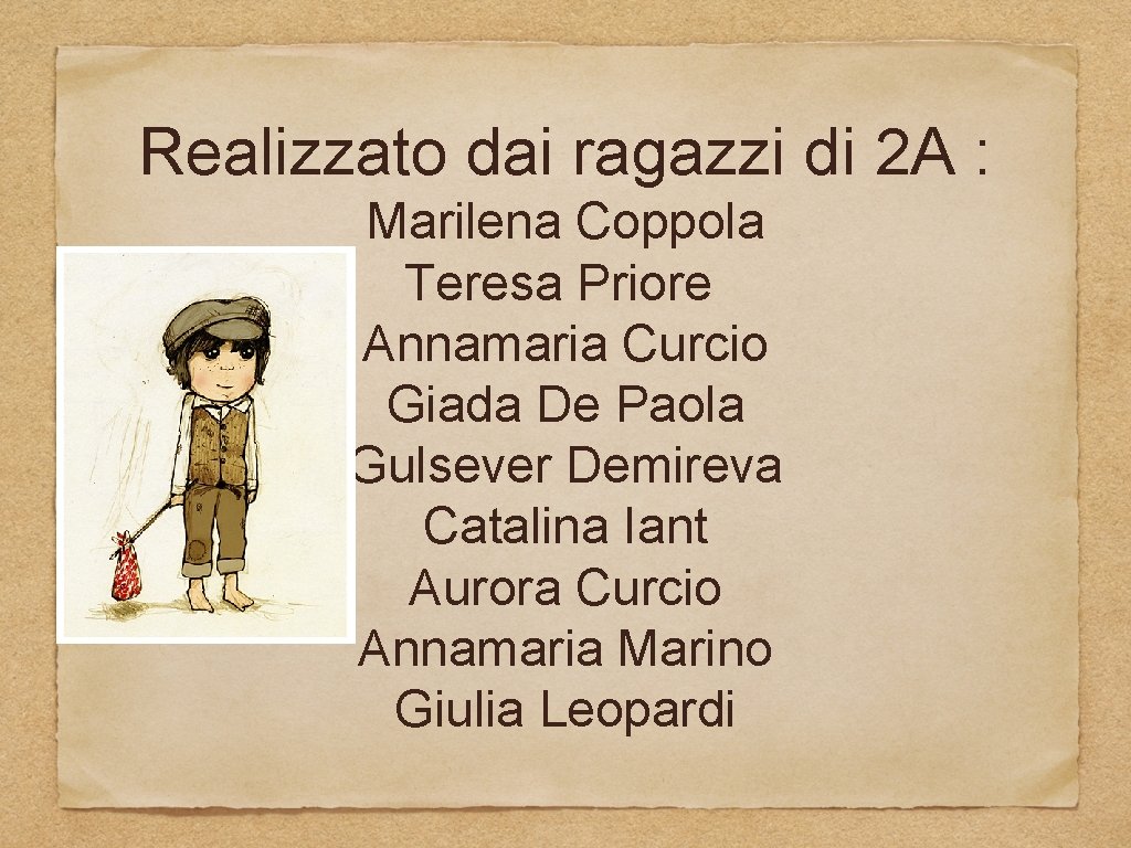 Realizzato dai ragazzi di 2 A : Marilena Coppola Teresa Priore Annamaria Curcio Giada