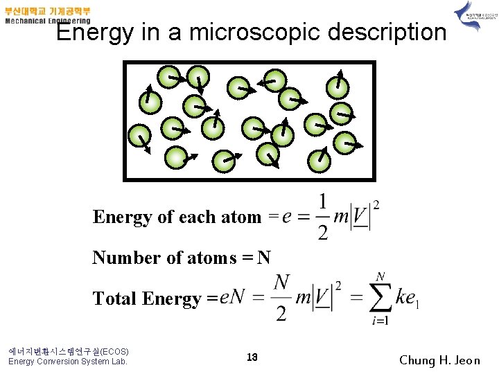 Energy in a microscopic description Energy of each atom = Number of atoms =