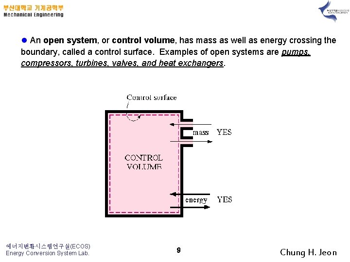 l An open system, or control volume, has mass as well as energy crossing