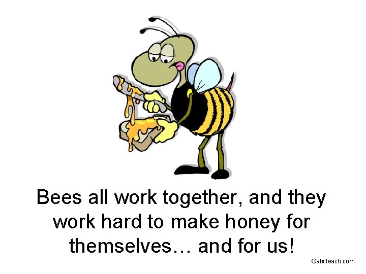 Bees all work together, and they work hard to make honey for themselves… and