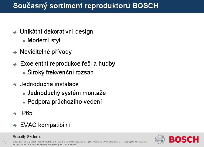 Současný sortiment reproduktorů BOSCH è Unikátní dekorativní design Moderní styl è Neviditelné přívody è