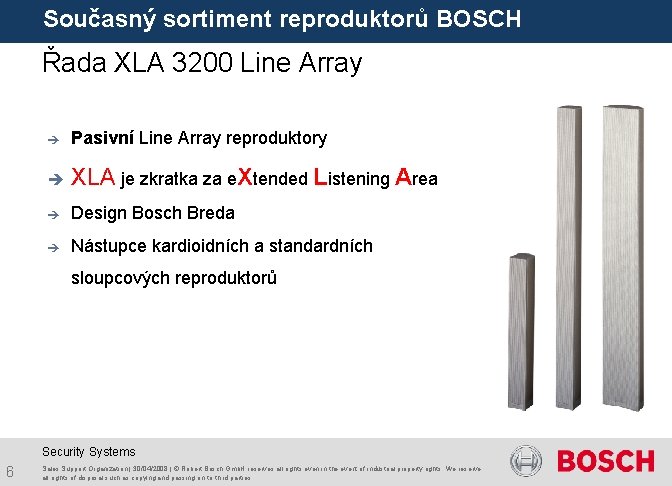 Současný sortiment reproduktorů BOSCH Řada XLA 3200 Line Array è Pasivní Line Array reproduktory