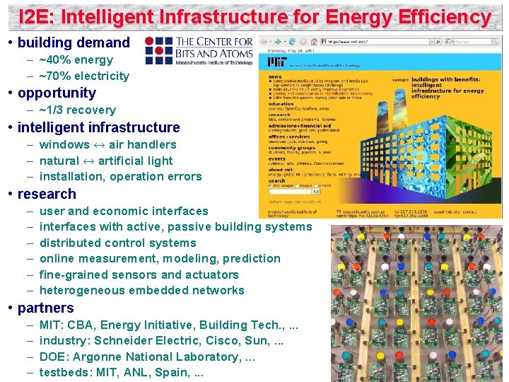 I 2 E: Intelligent Infrastructure for Energy Efficiency • building demand – ~40% energy