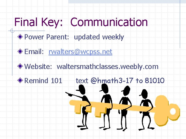 Final Key: Communication Power Parent: updated weekly Email: rwalters@wcpss. net Website: waltersmathclasses. weebly. com