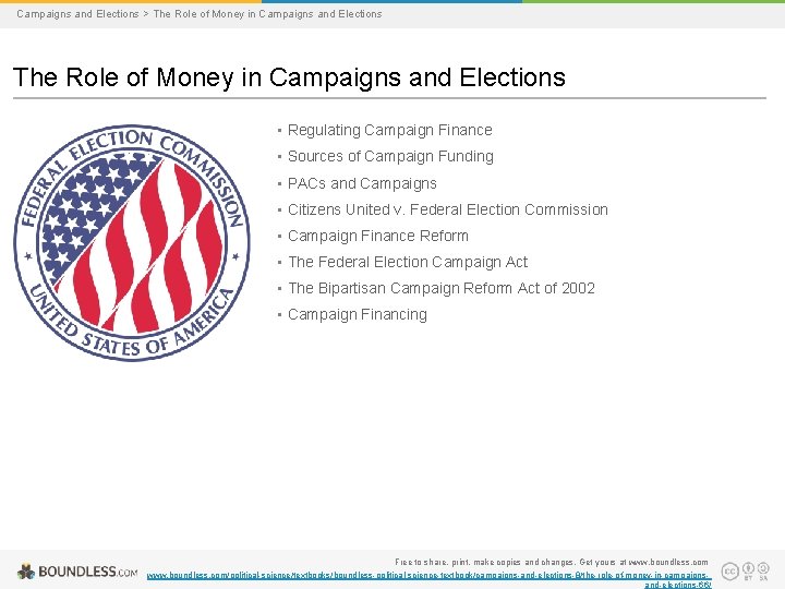Campaigns and Elections > The Role of Money in Campaigns and Elections • Regulating