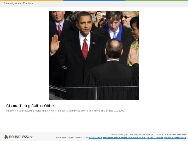Campaigns and Elections Obama Taking Oath of Office After winning the 2008 presidential election,