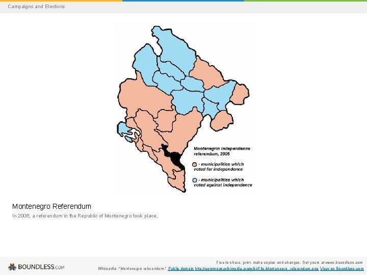 Campaigns and Elections Montenegro Referendum In 2006, a referendum in the Republic of Montenegro