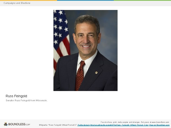 Campaigns and Elections Russ Feingold Senator Russ Feingold from Wisconsin. Free to share, print,