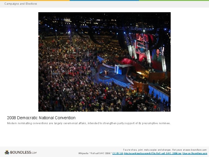 Campaigns and Elections 2008 Democratic National Convention Modern nominating conventions are largely ceremonial affairs,