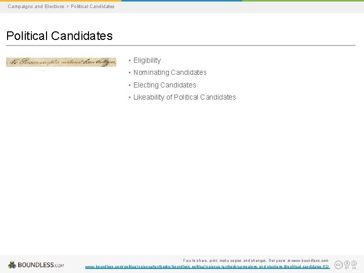 Campaigns and Elections > Political Candidates • Eligibility • Nominating Candidates • Electing Candidates