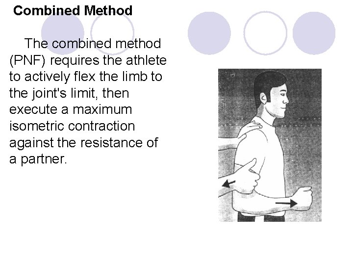 Combined Method The combined method (PNF) requires the athlete to actively flex the limb