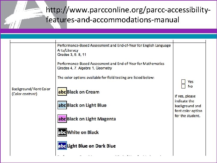 http: //www. parcconline. org/parcc-accessibilityfeatures-and-accommodations-manual 