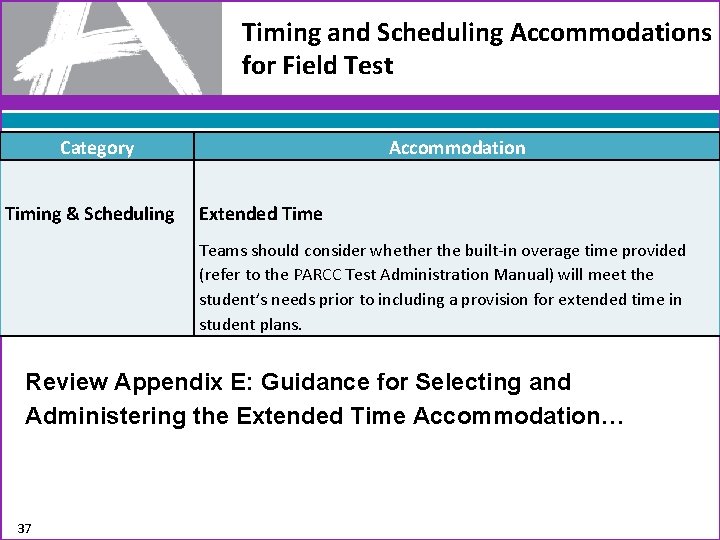 Timing and Scheduling Accommodations for Field Test Category Timing & Scheduling Accommodation Extended Time