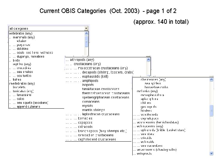 Current OBIS Categories (Oct. 2003) - page 1 of 2 (approx. 140 in total)