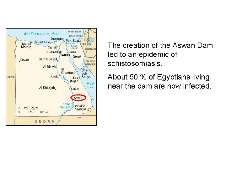 The creation of the Aswan Dam led to an epidemic of schistosomiasis. About 50