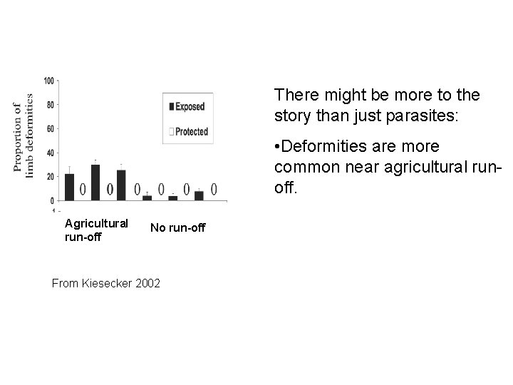 There might be more to the story than just parasites: • Deformities are more