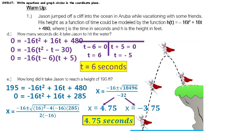 SWBAT: Write equations and graph circles in the coordinate plane. 0 = -16 t