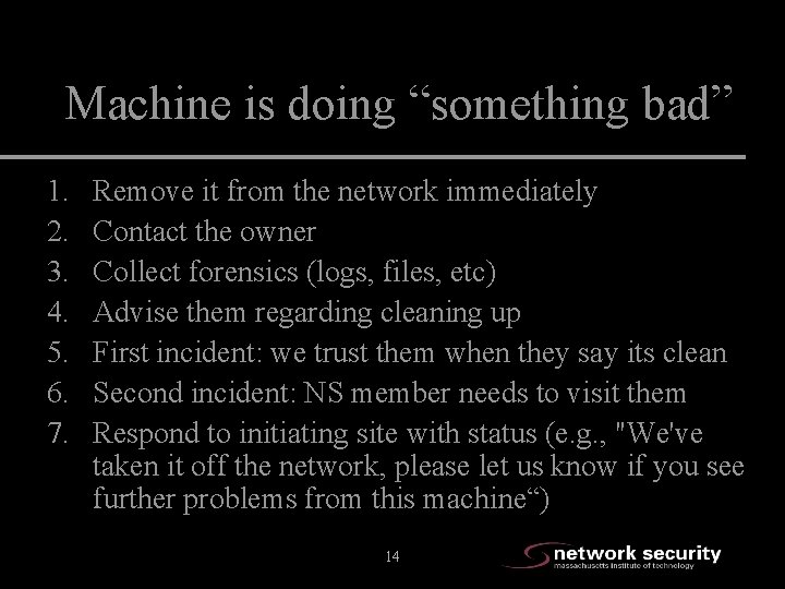Machine is doing “something bad” 1. 2. 3. 4. 5. 6. 7. Remove it