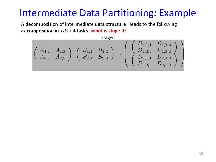 Intermediate Data Partitioning: Example A decomposition of intermediate data structure leads to the following