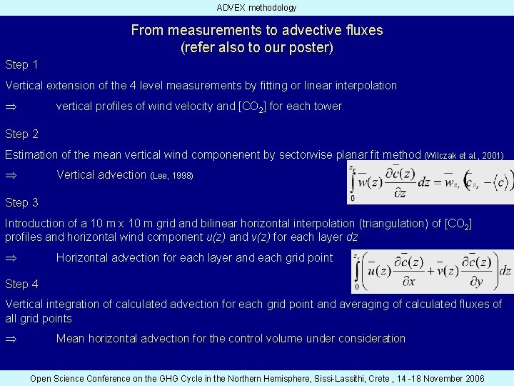ADVEX methodology From measurements to advective fluxes (refer also to our poster) Step 1