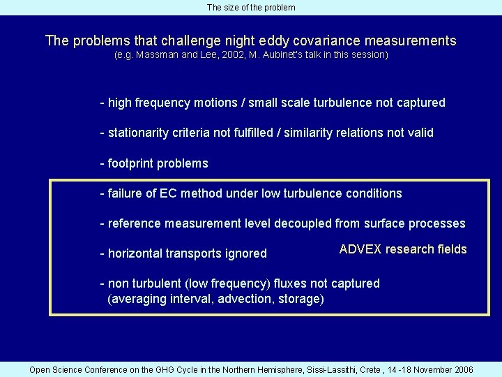 The size of the problem The problems that challenge night eddy covariance measurements (e.