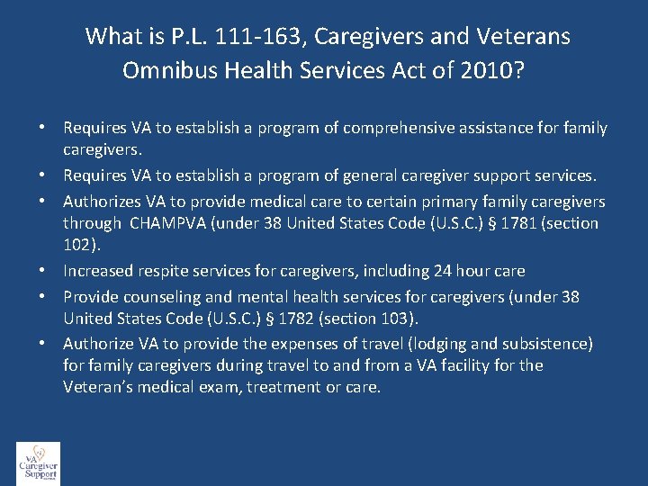 What is P. L. 111 -163, Caregivers and Veterans Omnibus Health Services Act of