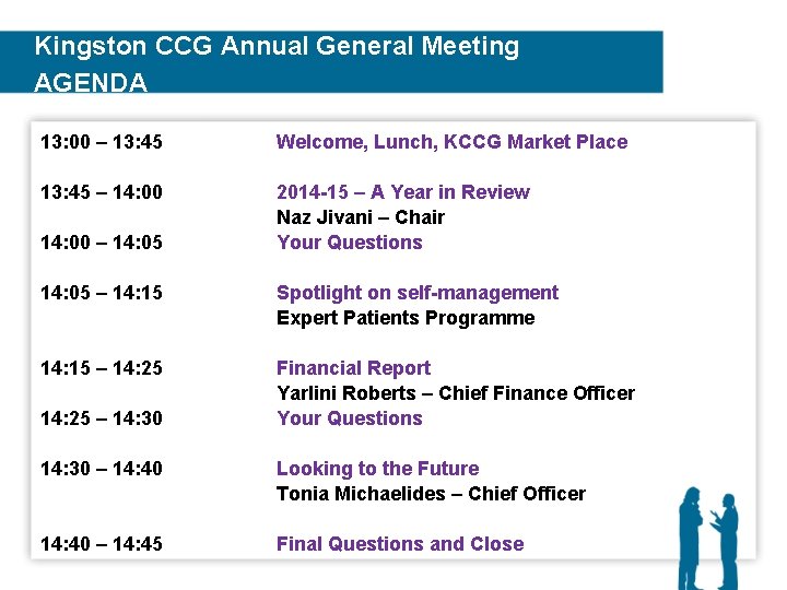 Kingston CCG Annual General Meeting AGENDA 13: 00 – 13: 45 Welcome, Lunch, KCCG