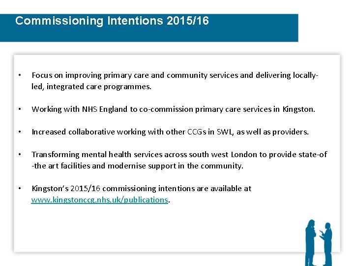 Commissioning Intentions 2015/16 • Focus on improving primary care and community services and delivering