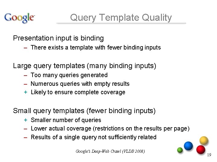 Query Template Quality Presentation input is binding – There exists a template with fewer